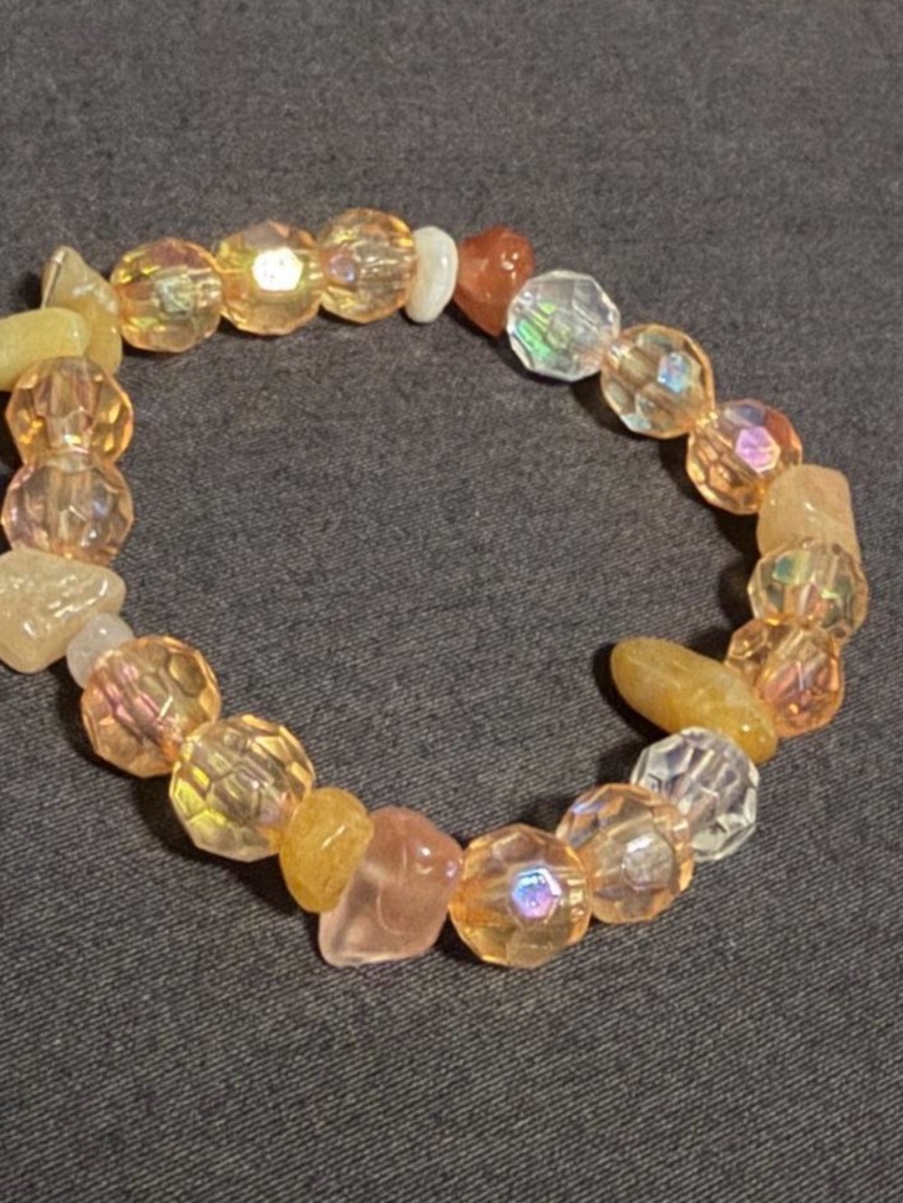 Handmade Iridescent Orange Crystal Beaded Stretch Bracelet